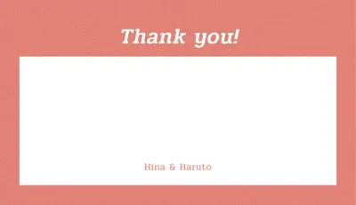 アプリコット色の背景に鳥のイラストが描かれたシンプルなレイアウトのすっきりとした結婚式のメッセージカード。